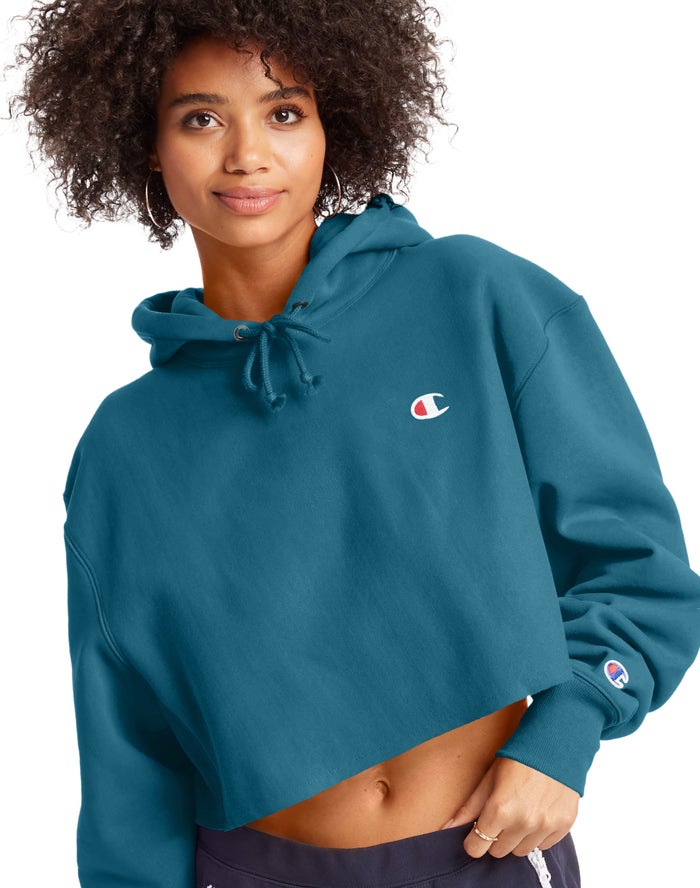 Sudadera Con Capucha Champion Mujer - Reverse Weave Cropped Cut-Off C Logo ( Azules ) 2396405-DT